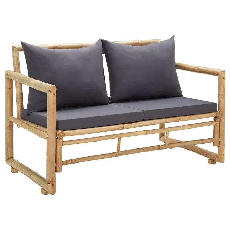 vidaXL Patio Bench with Cushions 45.3" Bamboo - 45.3" x 25.6" x 28"