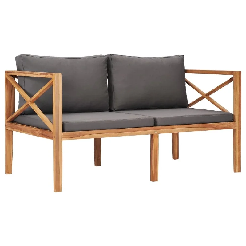 vidaXL Patio Bench with Dark Gray Cushions Solid Teak Wood