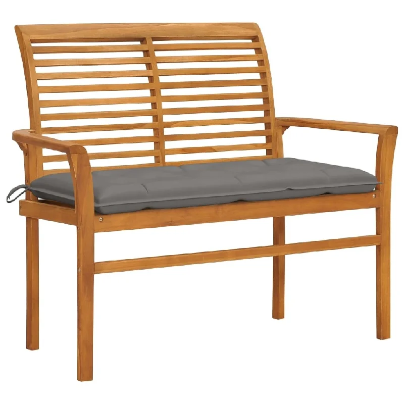 vidaXL Patio Bench with Gray Cushion 44.1" Solid Teak Wood