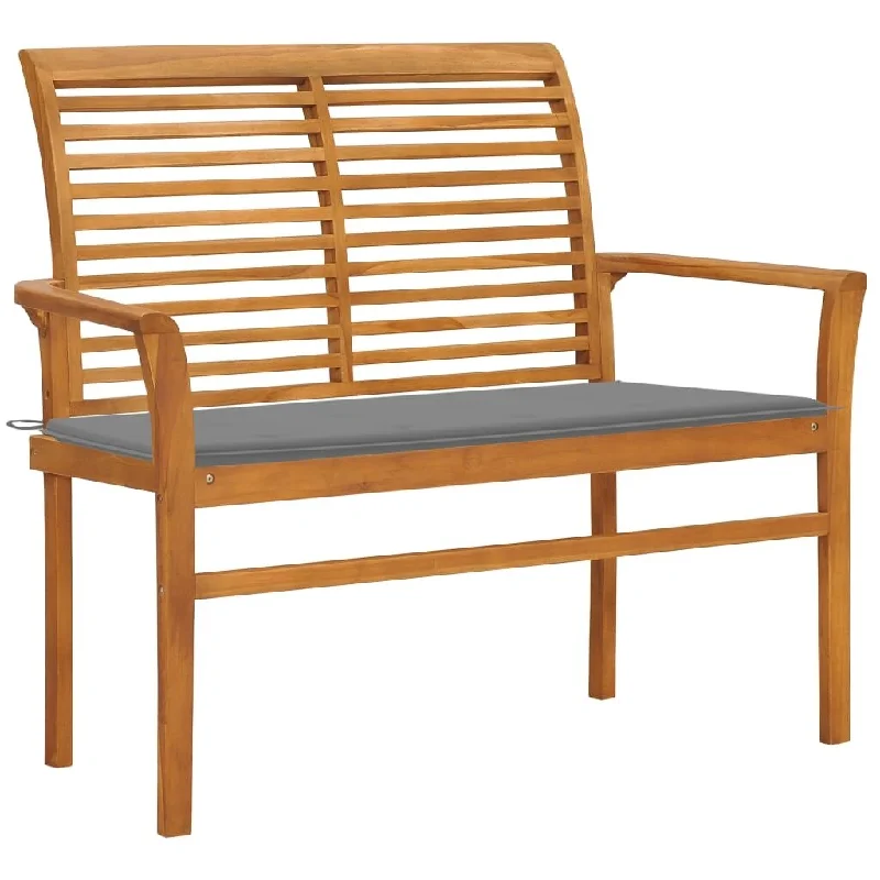 vidaXL Patio Bench with Gray Cushion 44.1" Solid Teak Wood - 44.1" x 21.7" x 37"