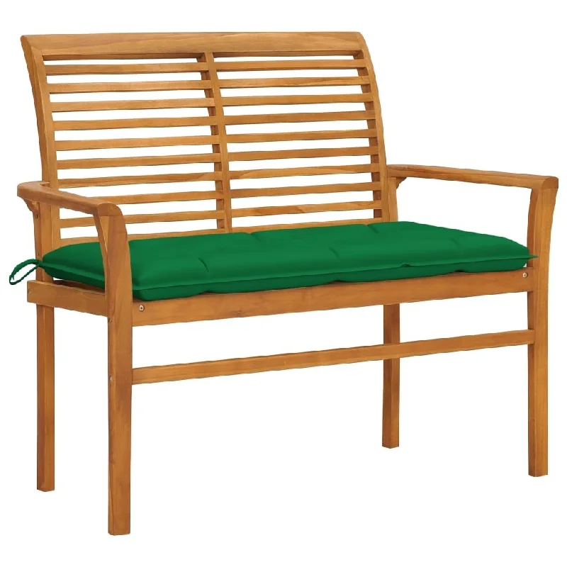 vidaXL Patio Bench with Green Cushion 44.1" Solid Teak Wood