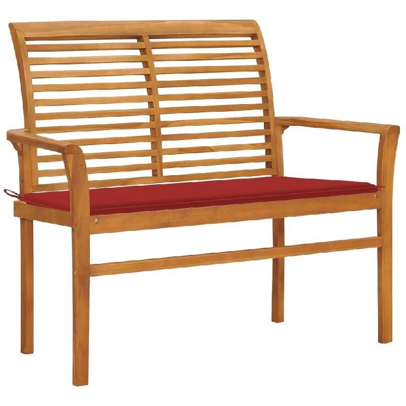 vidaXL Patio Bench with Red Cushion 44.1" Solid Teak Wood - 44.1" x 21.7" x 37"