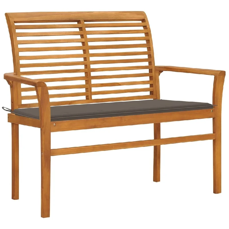 vidaXL Patio Bench with Taupe Cushion 44.1" Solid Teak Wood - 44.1" x 21.7" x 37"