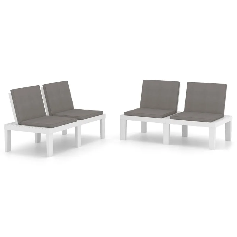 vidaXL Patio Lounge Benches with Cushions 2 pcs Plastic White - 51.2" x 25.6" x 27.6"