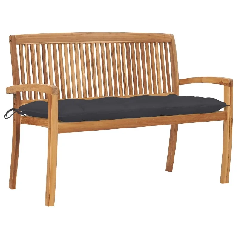 vidaXL Stacking Patio Bench with Cushion 50.6" Solid Teak Wood - 50.6" x 22.6" x 35.4"