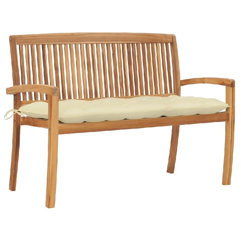 vidaXL Stacking Patio Bench with Cushion 50.6" Solid Teak Wood - 50.6" x 22.6" x 35.4"