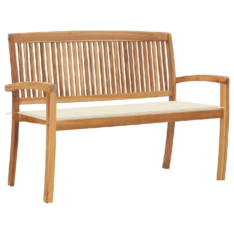 vidaXL Stacking Patio Bench with Cushion 50.6" Solid Teak Wood - 50.6" x 22.6" x 35.4"