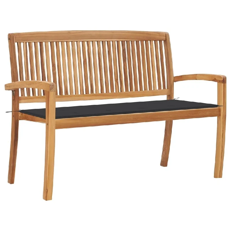 vidaXL Stacking Patio Bench with Cushion 50.6" Solid Teak Wood - 50.6" x 22.6" x 35.4"