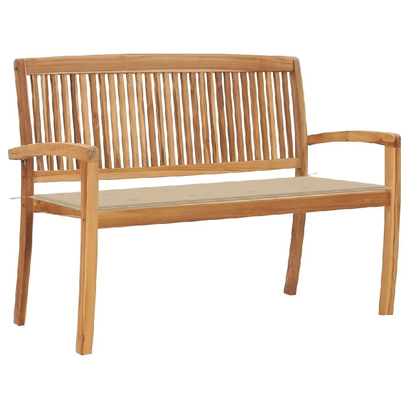 vidaXL Stacking Patio Bench with Cushion 50.6" Solid Teak Wood - 50.6" x 22.6" x 35.4"