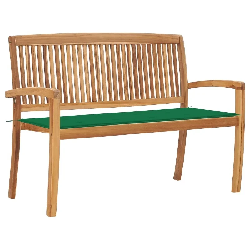 vidaXL Stacking Patio Bench with Cushion 50.6" Solid Teak Wood - 50.6" x 22.6" x 35.4"