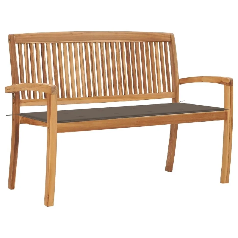 vidaXL Stacking Patio Bench with Cushion 50.6" Solid Teak Wood - 50.6" x 22.6" x 35.4"