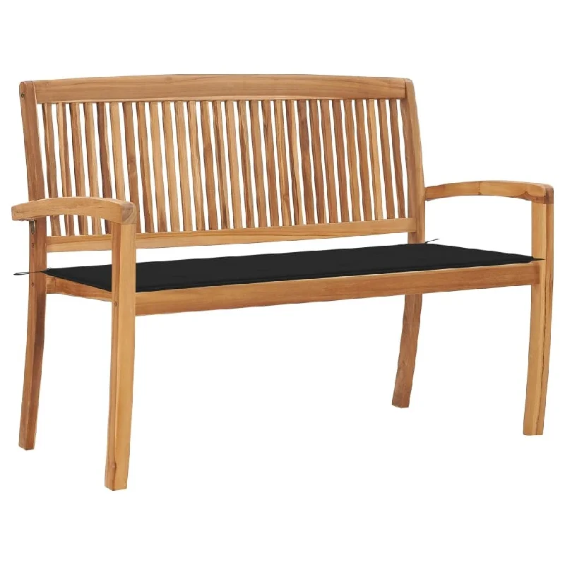 vidaXL Stacking Patio Bench with Cushion 50.6" Solid Teak Wood - 50.6" x 22.6" x 35.4"