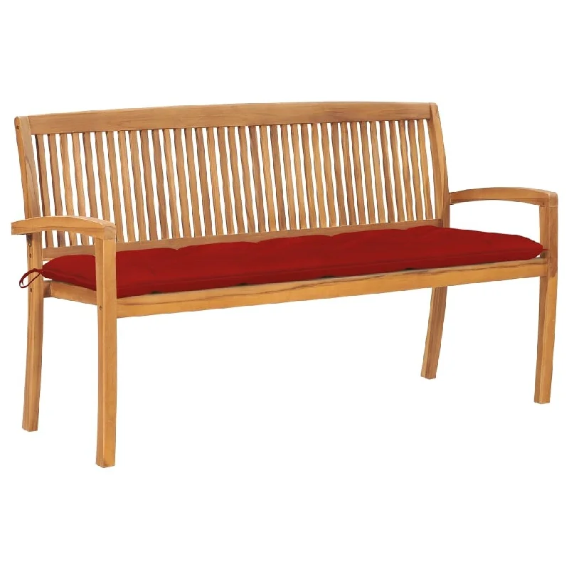 vidaXL Stacking Patio Bench with Cushion 62.6" Solid Teak Wood