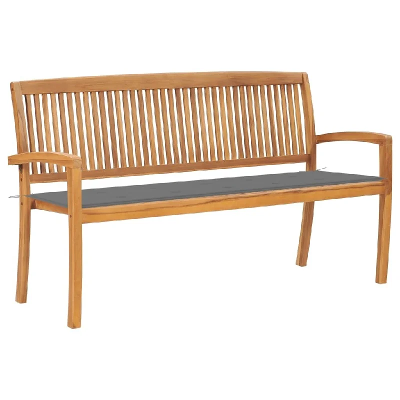 vidaXL Stacking Patio Bench with Cushion 62.6" Solid Teak Wood - 62.6" x 22.6" x 35.4"