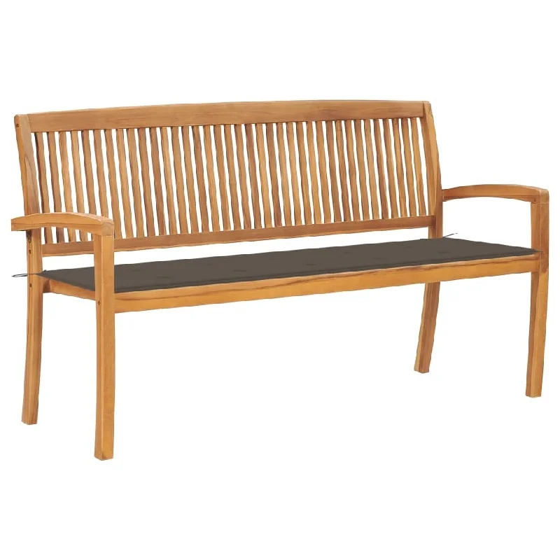 vidaXL Stacking Patio Bench with Cushion 62.6" Solid Teak Wood - 62.6" x 22.6" x 35.4"