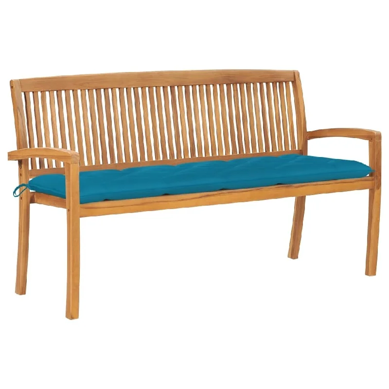 vidaXL Stacking Patio Bench with Cushion 62.6'' Solid Teak Wood - 62.6" x 22.6" x 35.4"