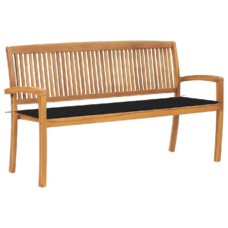 vidaXL Stacking Patio Bench with Cushion 62.6" Solid Teak Wood - 62.6" x 22.6" x 35.4"