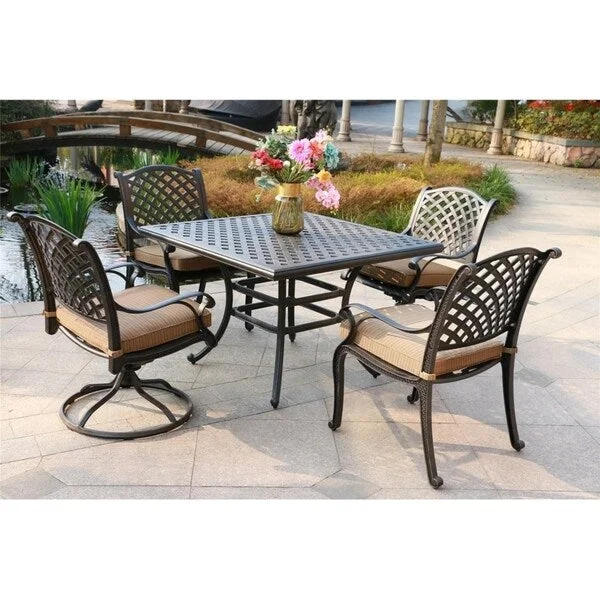 Yorkshire 5 Piece Aluminum Dining Set with Cushions, 44" square Table