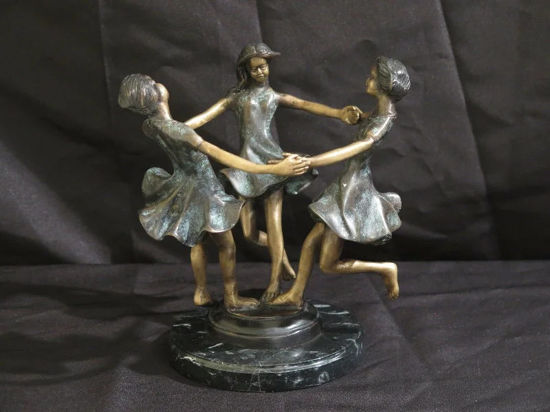 Maitland Smith Dancers Sculpture - Verdigris Patina Brass on Black Marble Base