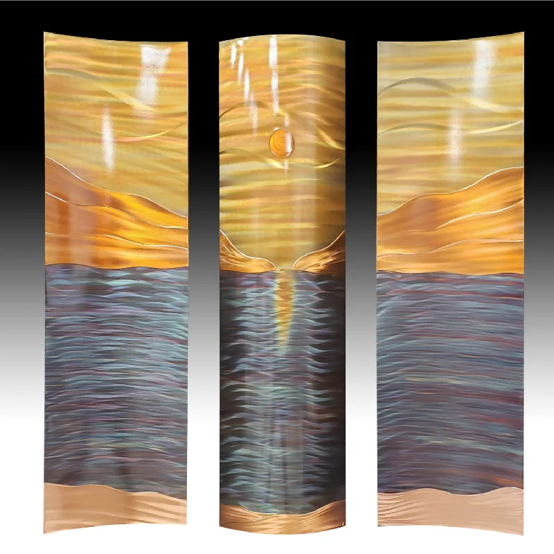 Copper Wall Art - Ocean Horizon II - Large Triptych - 47" x 50"