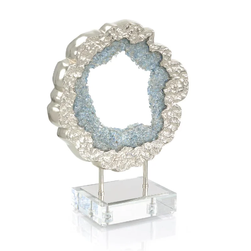 HAMMERED NICKEL AND SEA BLUE GEODE SCULPTURE