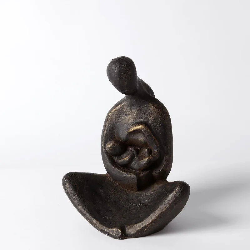 SEATED MOTHER WITH INFANT SCULPTURE-BRONZE