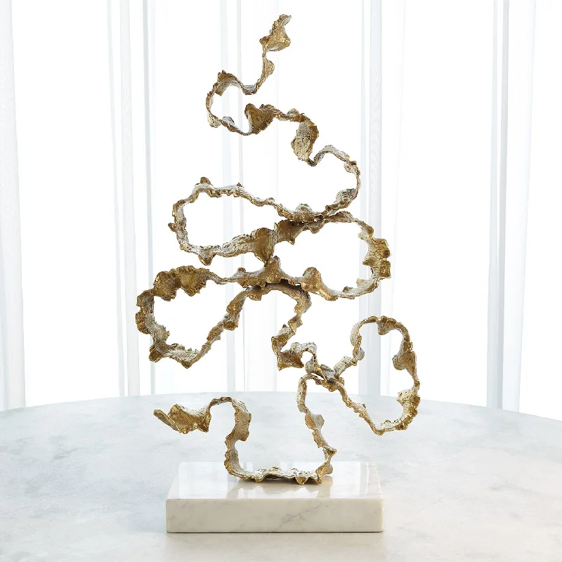 SQUIGGLES SCULPTURE- BRASS W/WHITE MARBLE