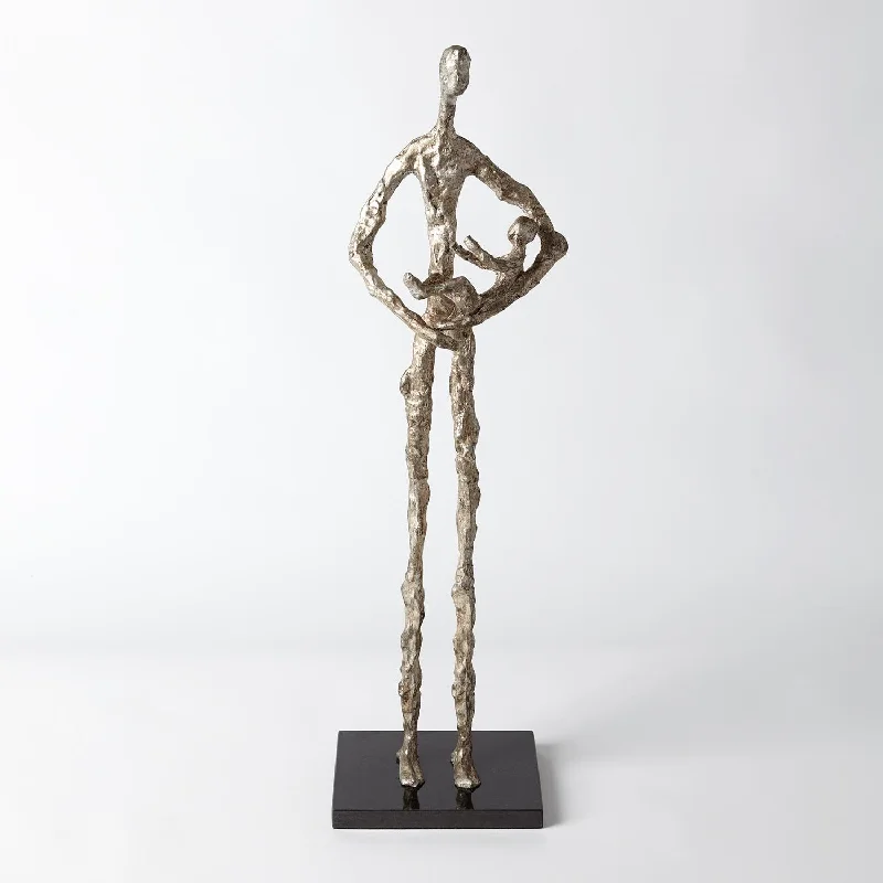 STANDING MOTHER CRADLING CHILD SCULPTURE-SILVER LEAF