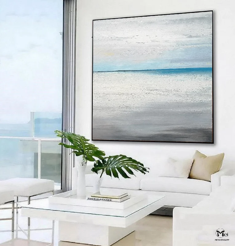 Beach Painting on Canvas Blue Ocean Painting Bedroom Ap103