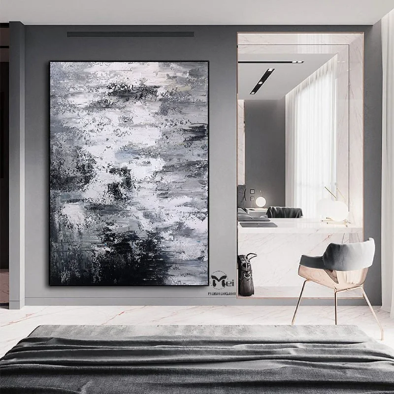 Black And White Abstract Painting 3D Texture Artwork For Living Room Ap112