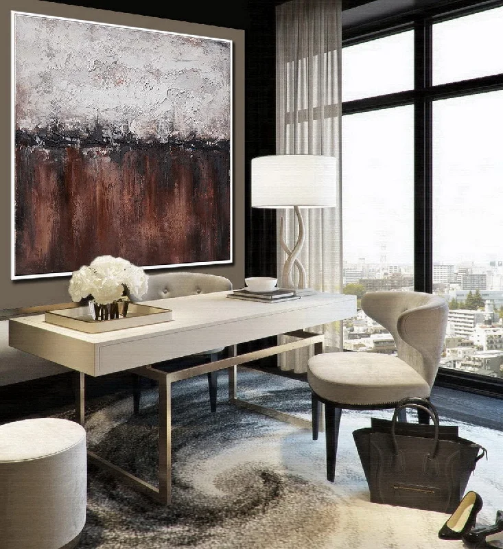 Brown And White Abstract Painting Oversized Artwork for Living Room Ap095