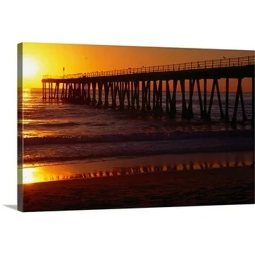 Christina Lease Premium Thick-Wrap Canvas entitled Pier at Hermosa Beach, California at sunset