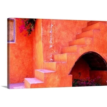 Douglas Steakley Premium Thick-Wrap Canvas entitled Red stone staircase in Mexico, Queretaro