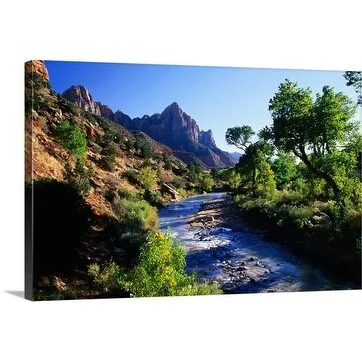 Eddie Brady Premium Thick-Wrap Canvas entitled River with mountain backdrop, Zion National Park, Utah