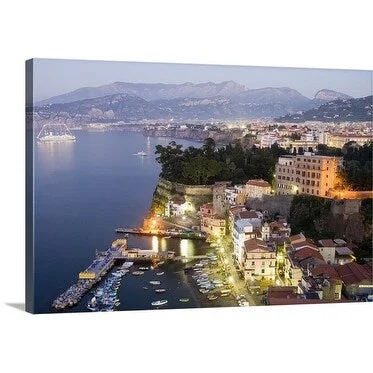 Greg Elms Premium Thick-Wrap Canvas entitled Illuminated buildings at Dusk, Sorrento, Italy