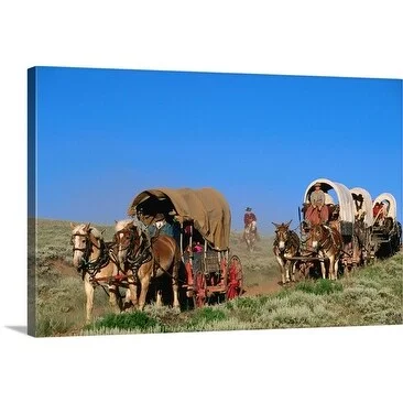 Holger Leue Premium Thick-Wrap Canvas entitled Pioneer Covered Wagons, Yellowstone National Park, Wyoming