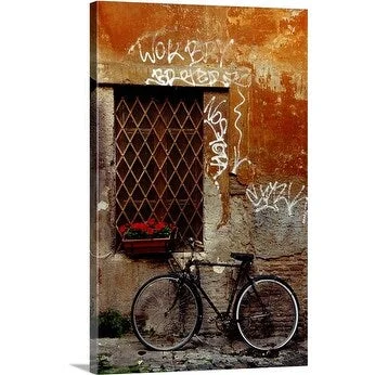 Izzet Keribar Premium Thick-Wrap Canvas entitled Bicycle and flower basket, Rome, Italy