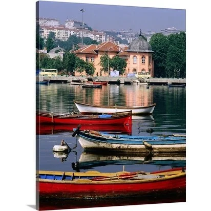 Izzet Keribar Premium Thick-Wrap Canvas entitled Vibrant canoes on a lake in Instanbul, Turkey