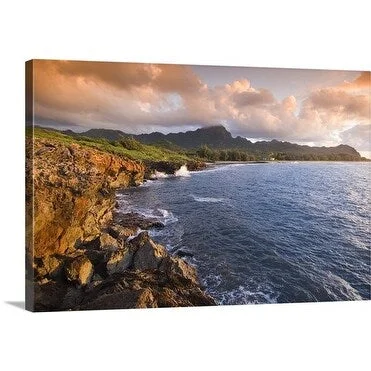 John Elk Premium Thick-Wrap Canvas entitled Rocky beach view, Kauai, Hawaii, USA