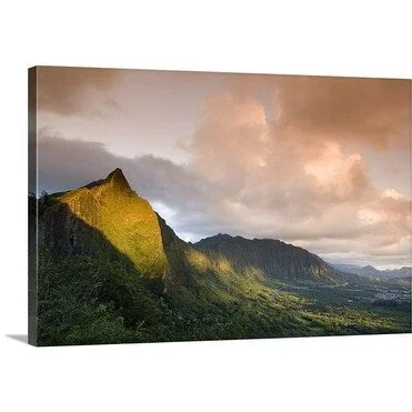 John Elk Premium Thick-Wrap Canvas entitled Sunrise over Hawaiian mountains, Oahu, Hawaii