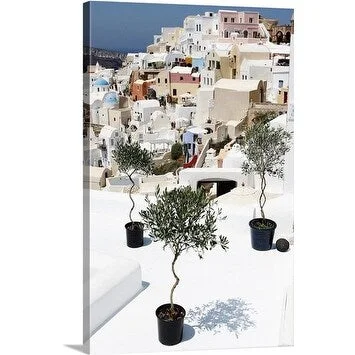 John Sones Premium Thick-Wrap Canvas entitled Olive Trees on a Roof, Santorini, Greece