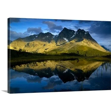 Johnny Haglund Premium Thick-Wrap Canvas entitled Mountain Reflection, Lyngen Alps, Norway