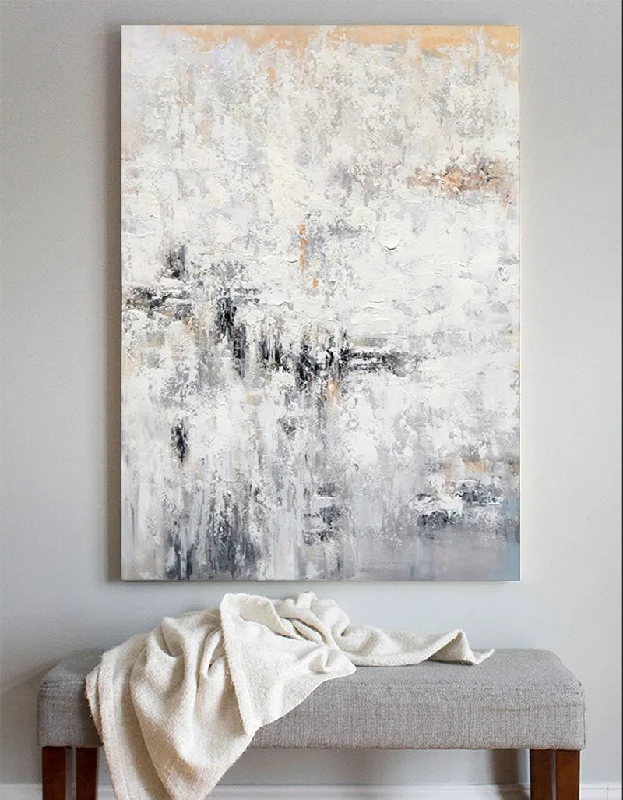 Large Abstract White Painting Heavy Textured Painting For Living Room Kp008