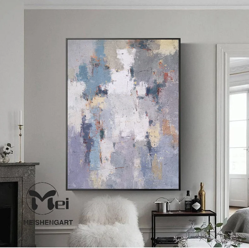 Large Gray Abstract Painting Original Painting Colorful Abstract Art Kp007