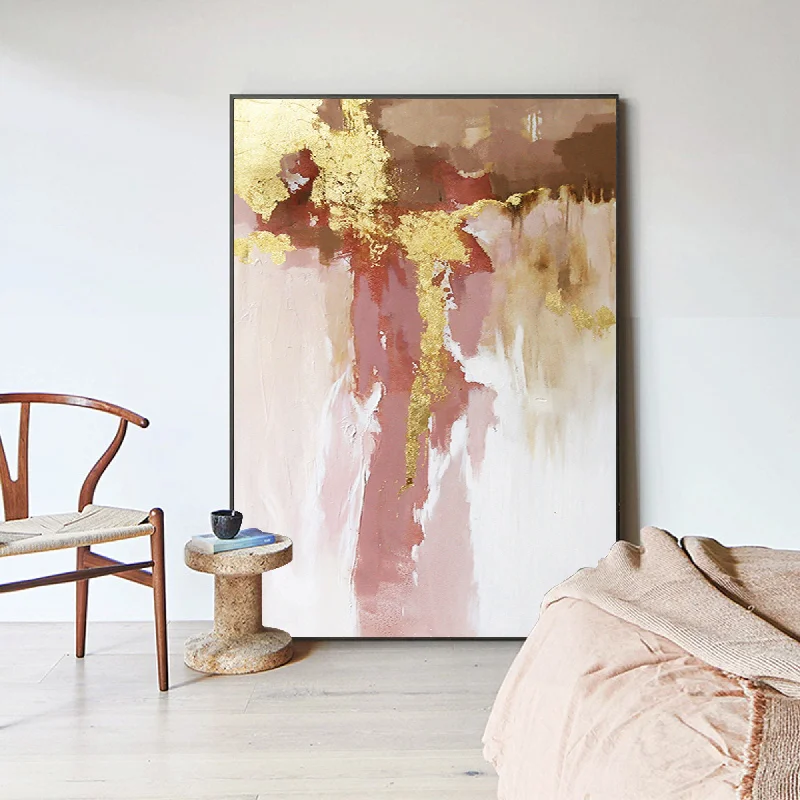 Pink and Gold Leaf Art Original Abstract Painting On Canvas Ap128