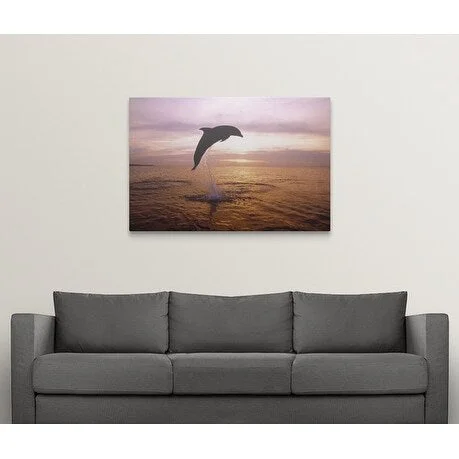 Premium Thick-Wrap Canvas entitled dolphin, tursiops truncatus, leaping from surface of the sea.