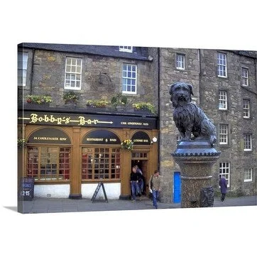 Premium Thick-Wrap Canvas entitled Greyfriar's Bobby with Bobby's Bar, Edinburgh, Lothian, Scotland.