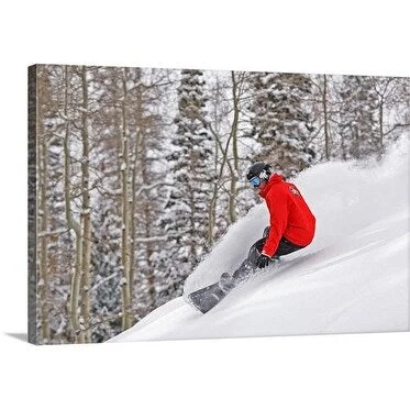 Premium Thick-Wrap Canvas entitled Man snowboarding in fresh powder snow; Utah, United States