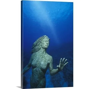 Premium Thick-Wrap Canvas entitled Mermaid statue underwater, Grand Cayman