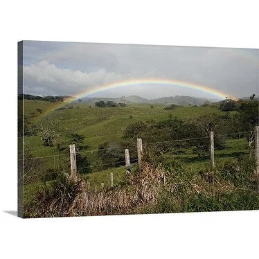 Premium Thick-Wrap Canvas entitled Rainbow over farm and cattle range land near Tilaran, Costa Rica